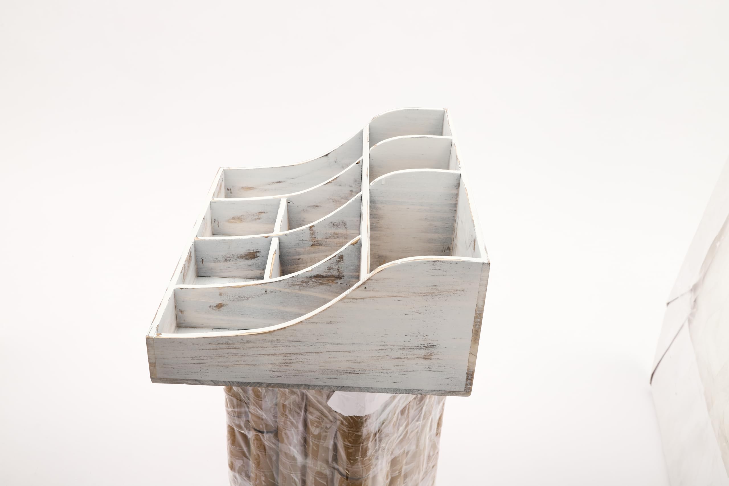 KYUNHSUP Condiment Rack Organizer 9 Compartment Pine Wood Tabletop White
