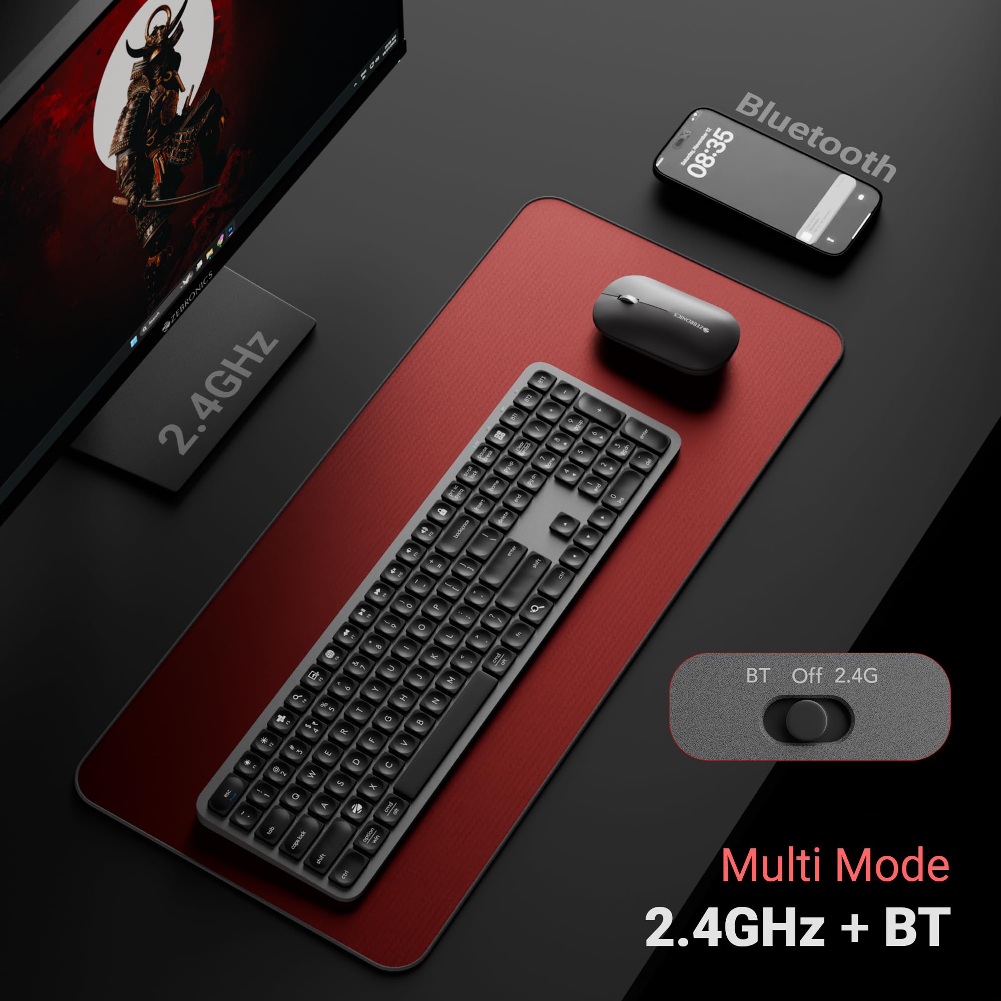 Zebronics Wireless Keyboard & Mouse Combo, 2.4GHz + Multi BT Toggle, Scissor Switch, Mac & Win Toggle, UV Coated Keys, Multimedia Keys, Upto 1600DPI, Type-C Charging, High Precision (Companion 5002) — Amazon image 2