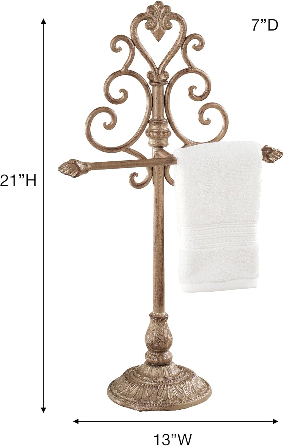 Touch of Class Aldabella Towel Stand/Jewelry Holder - Satin Gold - Powder-Coated Metal - Space Saving Organizer for Bedroom, Nightstand, Bathroom, En Suite - Necklace Keeper