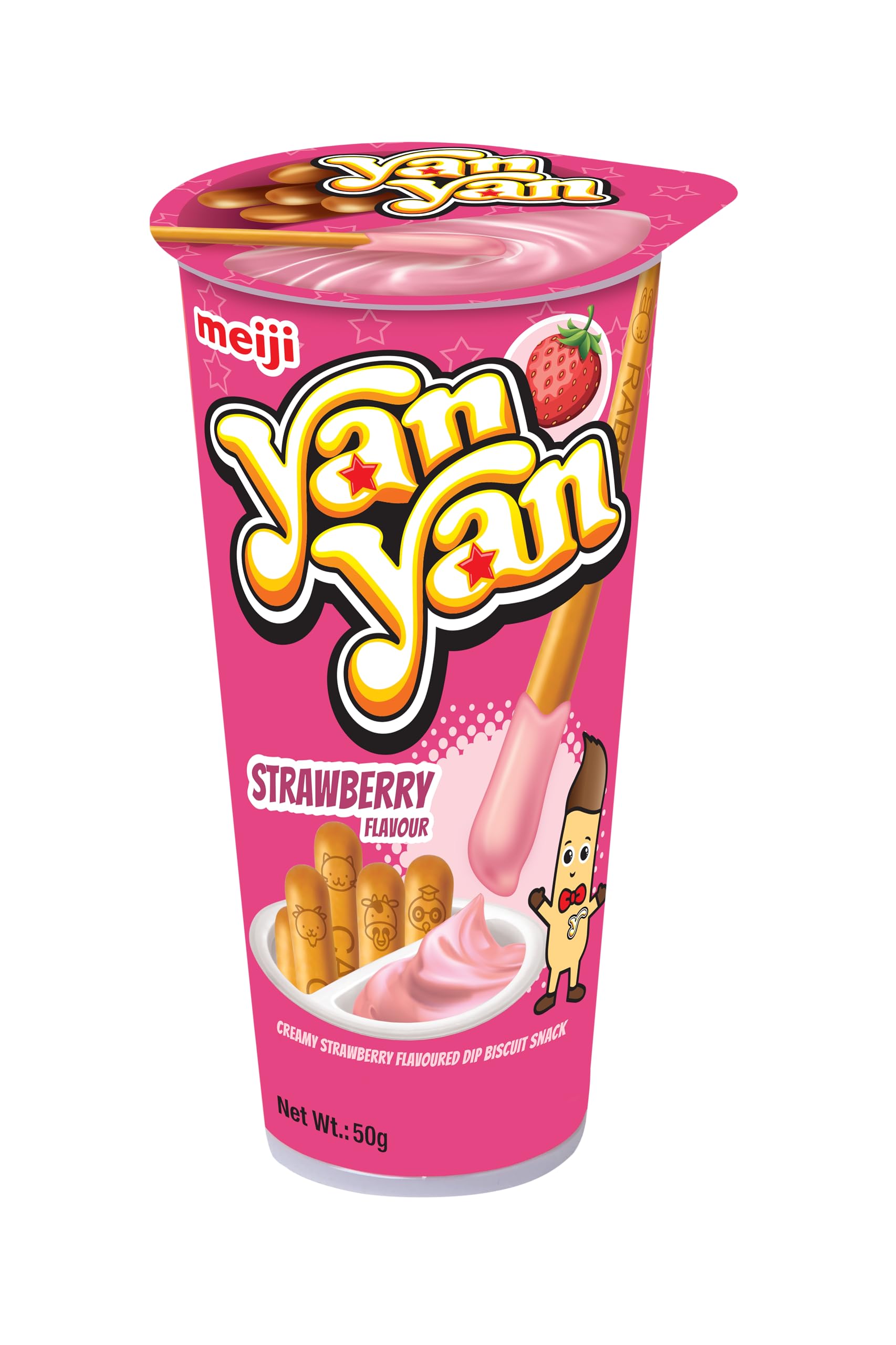 Yan Yan Biscuit Stick with Creamy Strawberry Flavoured Dip, 50g Cup– Fun Dipping Snack for Kids & Adults