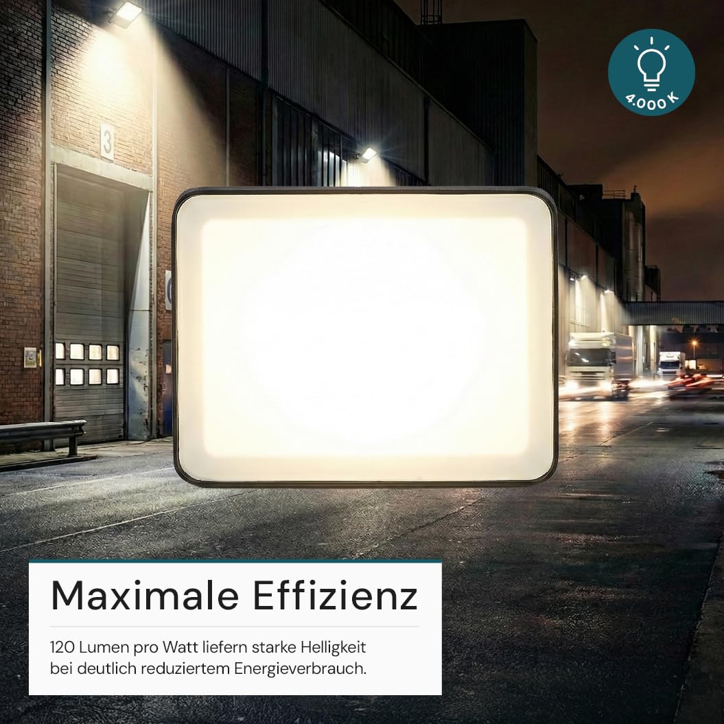 LUXULA LED Strahler mit Bewegungsmelder außen 4 Stück - 50W 6000lm 4000K neutralweiß, IP65 230V Fluter mit Kabelverbinder, 120° verstellbar, Wand- & Eckmontage für Hauswand, Einfahrt, Hof
