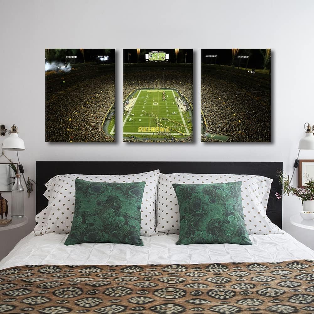 House Decorations Lambeau Field Wall Pictures for Living Room Green Bay Football Sports Stadium Canvas Wall Art Modern Wall Painting 3 Panel Prints Wall Art on Canvas Framed Ready to Hang, 36"Wx16"H