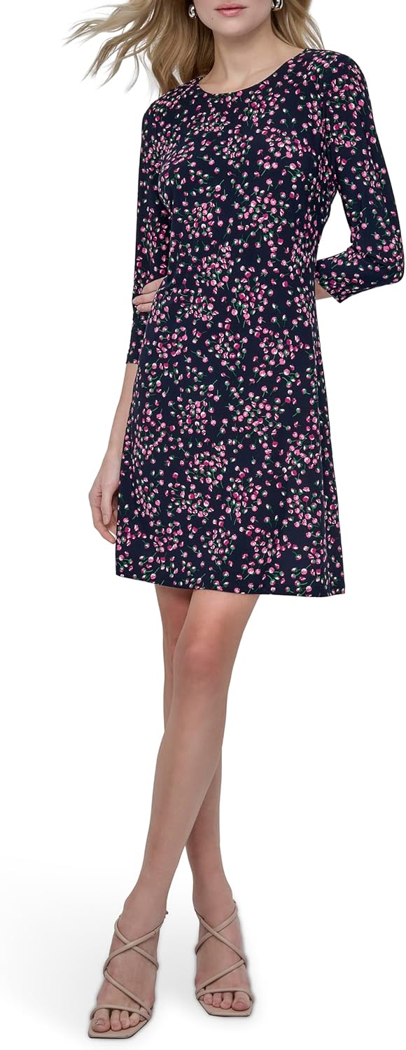 DKNY Women's 3/4 Sleeve Jewel Neck Unlined Sheath Mini Dress - Image 2