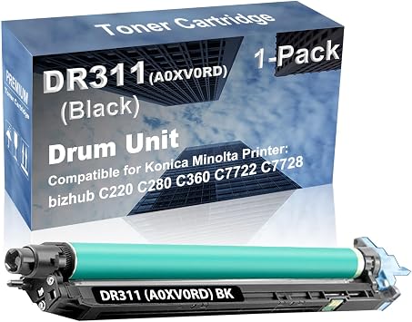 1-Pack Compatible Drum Unit Black Replacement for Konica Minolta DR311 A0XV0RD Drum Kit use for Konica Minolta bizhub C220 C280 C360 C7722 C7728 Printer