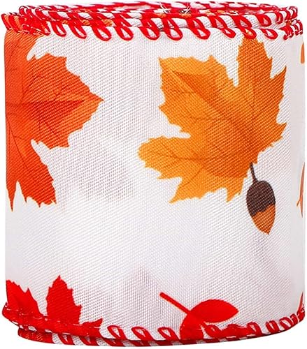 Cinta de arpillera de Acción de Gracias Hojas de arce Telas de cinta Recorte DIY Artesanías de arte Decoración de cinta de lino para diadema Pinzas