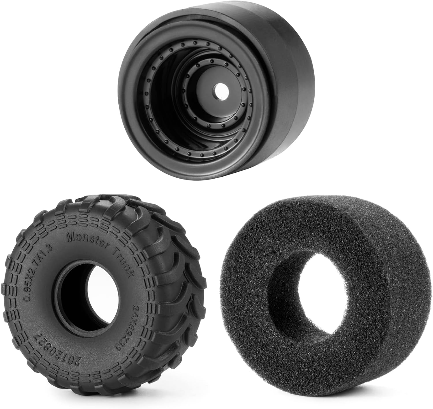 RCHUBAM 1.0" Wheel and Tire Set 4Pcs 69mm * 33mm Large Sticky Crawler Tires with Wheels for 1/18 TRX4M TFMS FCX24 1/24 Scale RC Crawler Car Axial SCX24 Upgrade Wheels