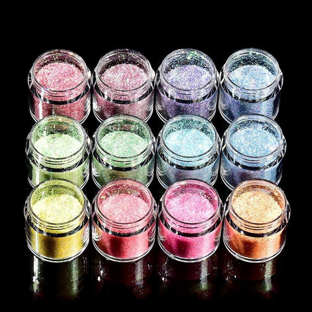 12 Farben Fluoreszierende Glitzer-Pailletten, Hex-Glitzer-Set für Gesicht und Körper, Glitzer-Accessoires für Nägel, Haare, Körper, Glitzer-Augen, Lippen, Körper, DIY-Basteln
