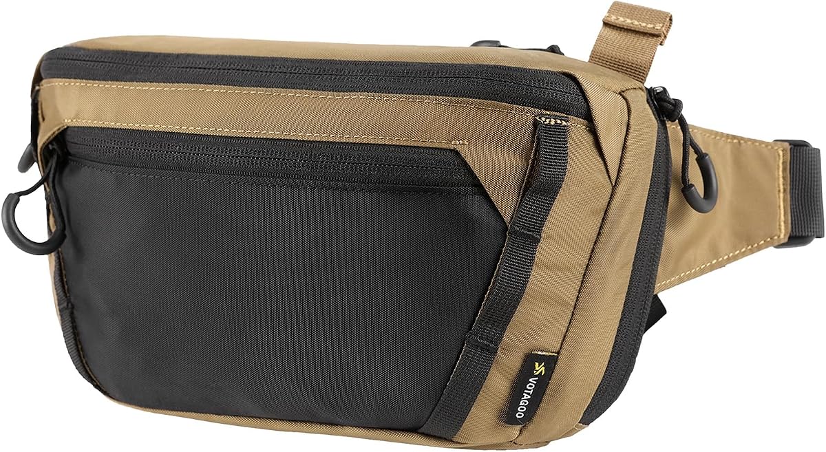 GEAR Tactical CCW Fanny Bag, Concealed Carry Fanny Pack w/Adjustable Waist Belt Tactical Waist Bag Handgun Pouch with Universal Pistol Holster, Everyday Hip Pack for Men Travel Outdoor(Brown)