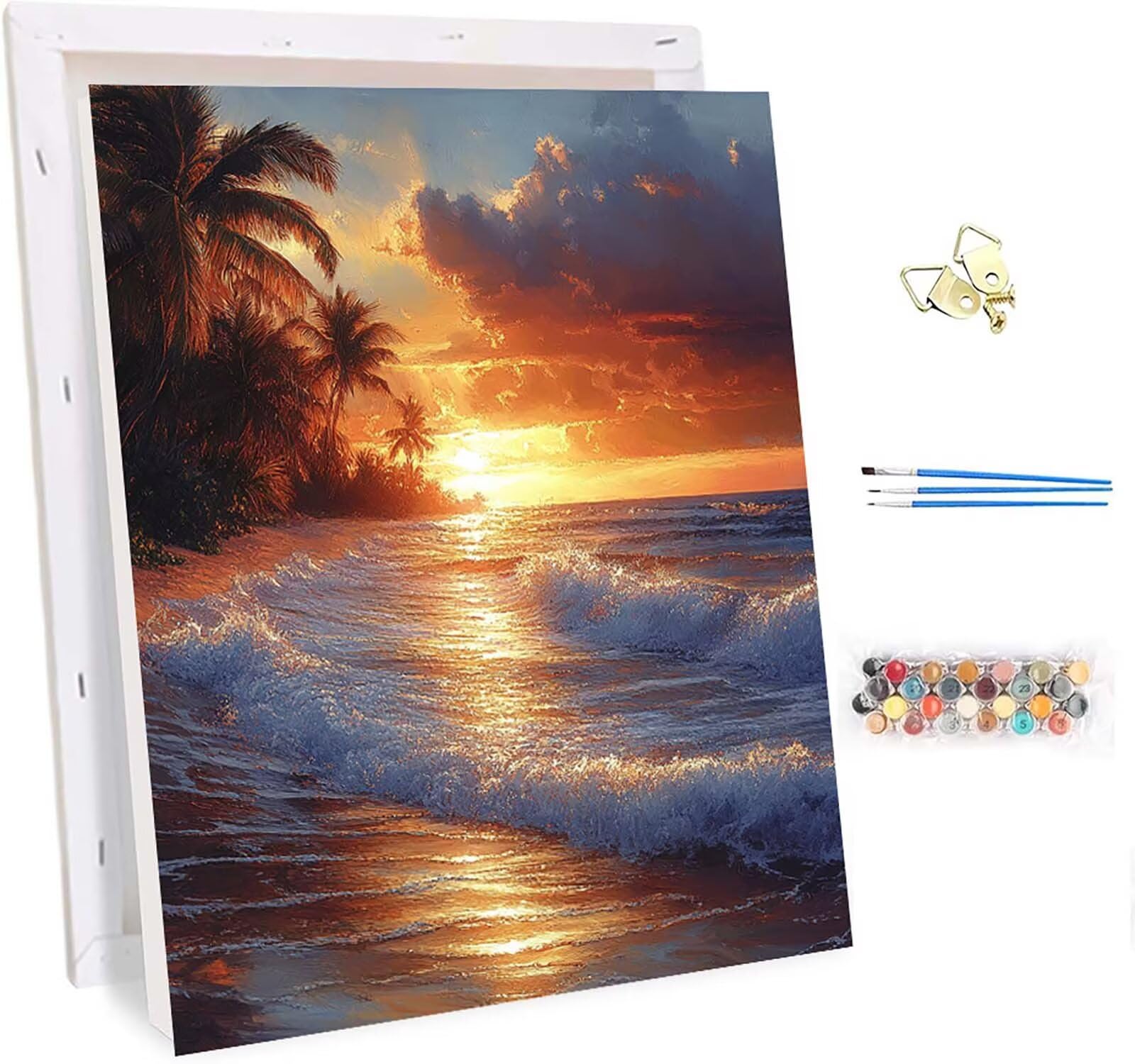 Sonnenuntergang Malen Nach Zahlen Erwachsene mit Rahmen, Malen Nach Zahlen Landschaft, DIY Bastelset Erwachsene, Handgemalt Ölgemälde Kit mit Pinseln und Acrylfarbe, Deko Wohnzimmer 90x120cm E-2532