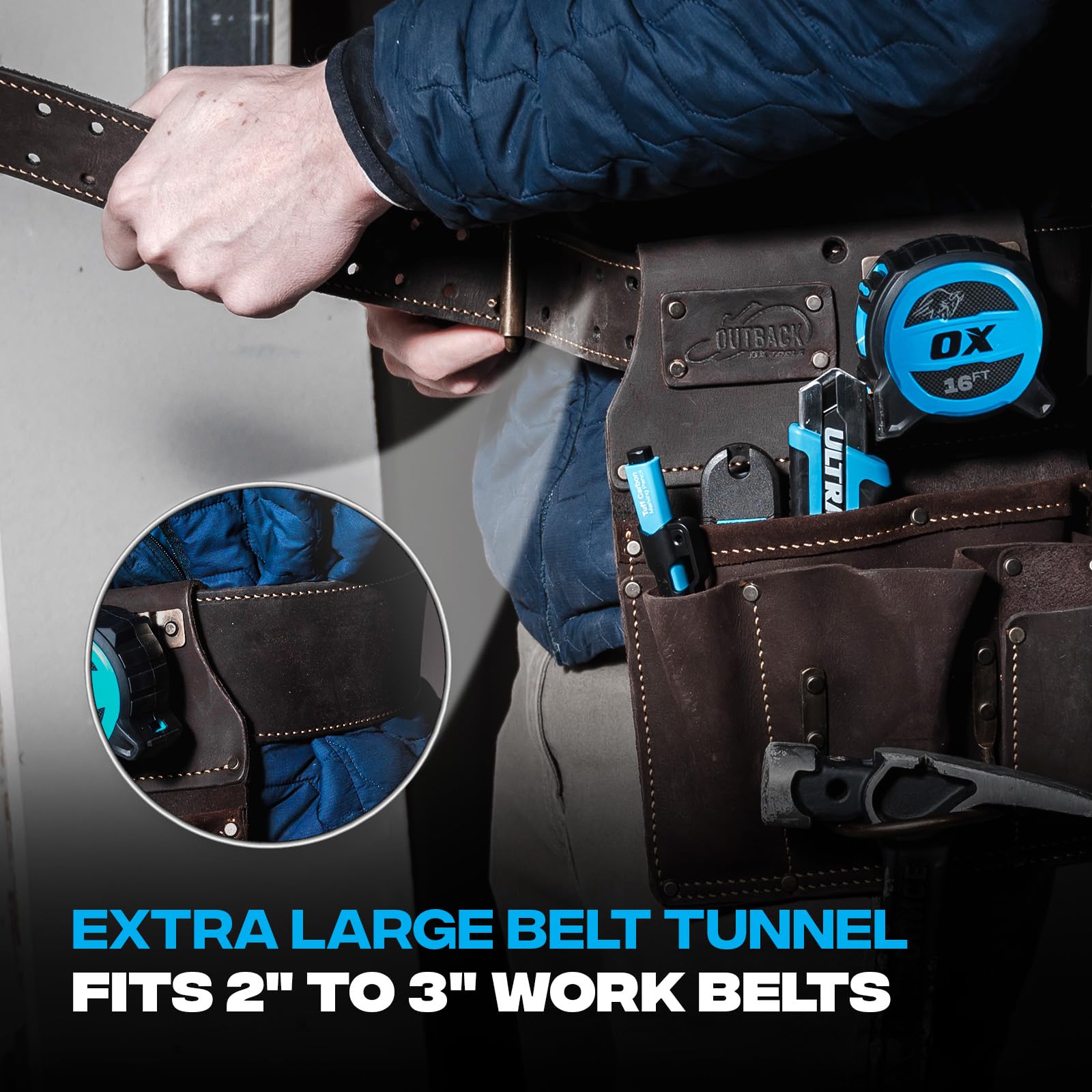 Ox Pro - Custodia porta attrezzi in pelle pieno fiore, realizzata con doppie cuciture e tasche rinforzate con rivetti