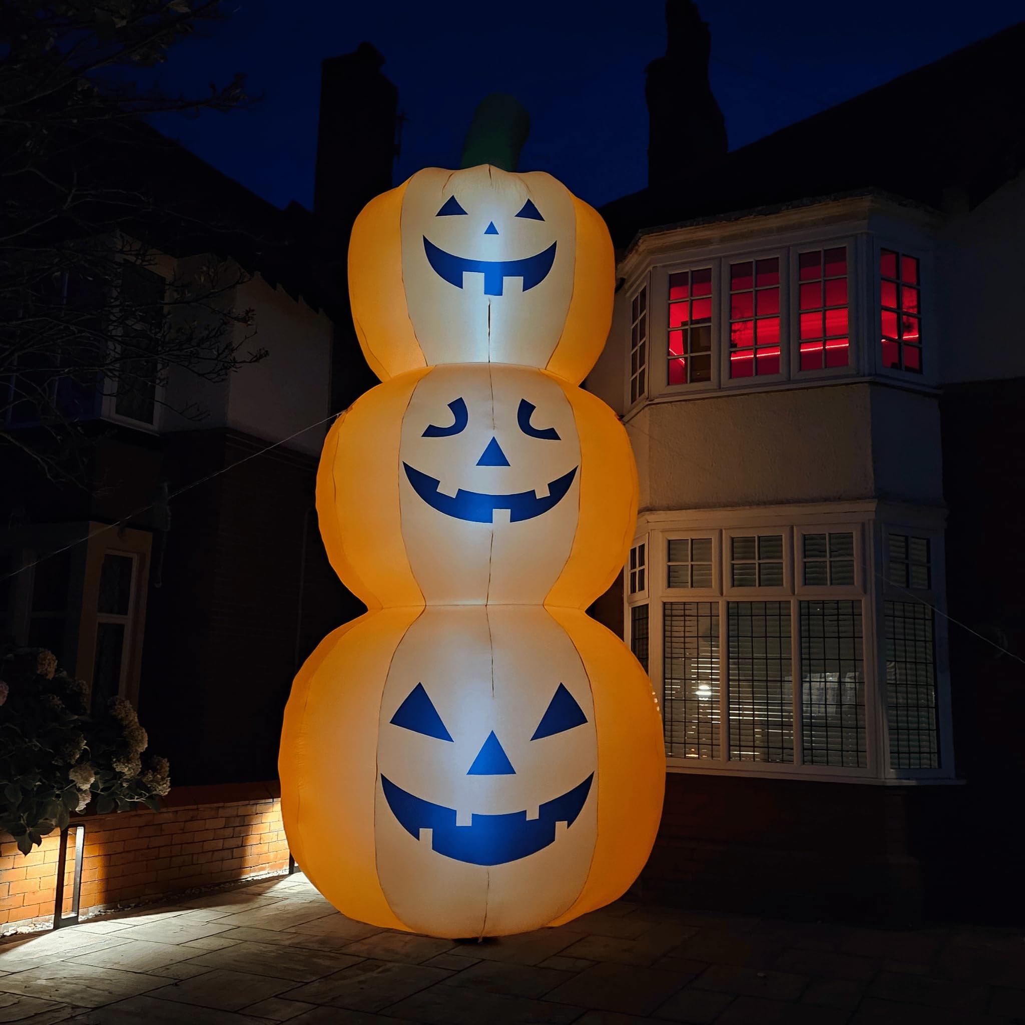 Samuel Alexander Unisex Orange Giant: (6M) Inflatable Light Up Halloween Stacked Pumpkin Decoration With 28 Leds In 20Ft
