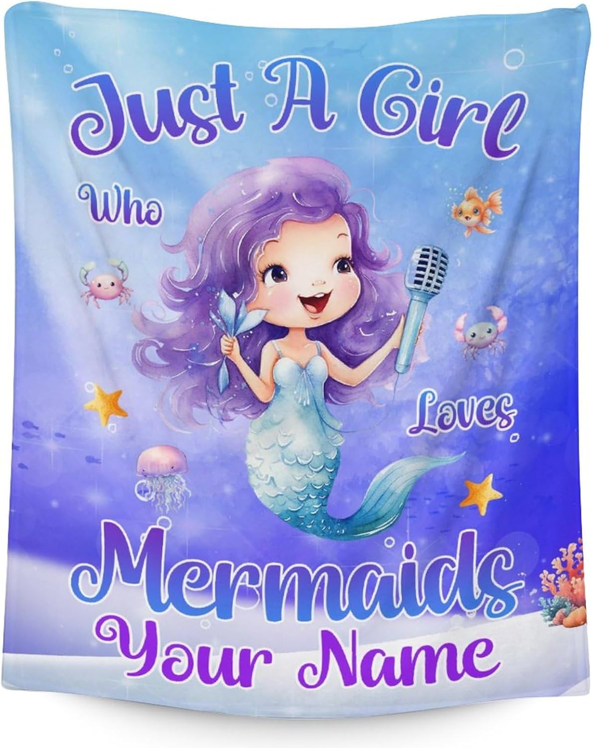 UNIKITTY Personalized Mermaid Blanket Gifts with Name - 40"x50" Cute Throw Blanket for Girls - Soft Fuzzy Blankets for Couch & Sofa