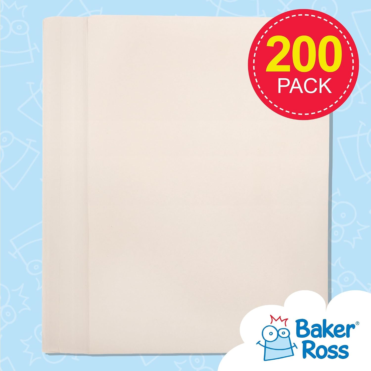 Baker Ross FX842 A4 Newsprint Paper Pack - Pack of 200, Paper for Wrapping and Arts and Crafts