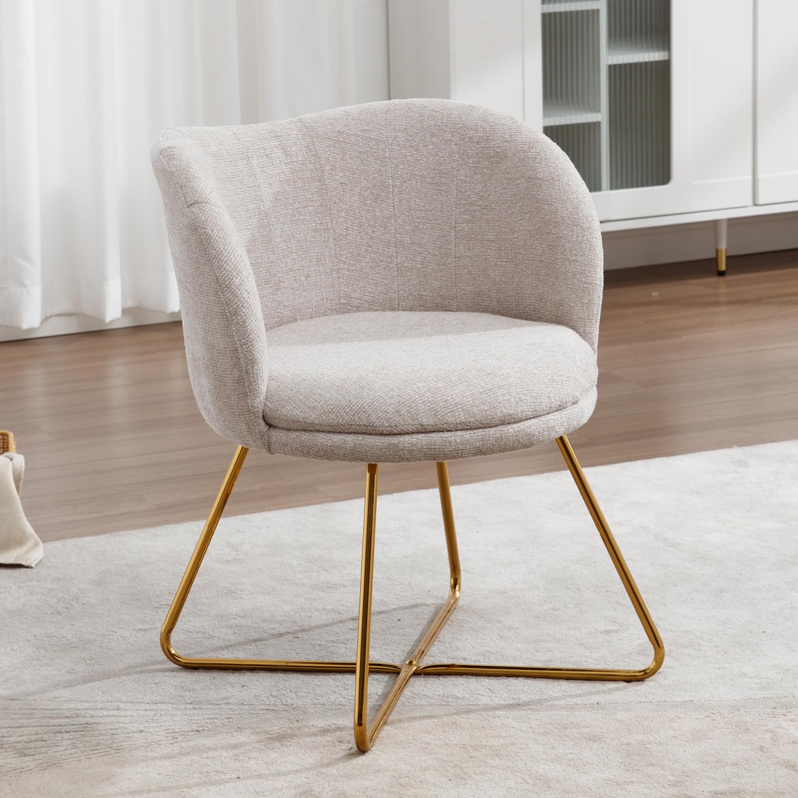 Ya-Home Sessel aus Chenille Akzentstuhl modern Loungesessel für Wohnzimmer gepolsterter Einzelsessel Polsterstuhl mit Metallbeinen für Schlafzimmer/Schminktisch, Beige Küche, Haushalt & Wohnen