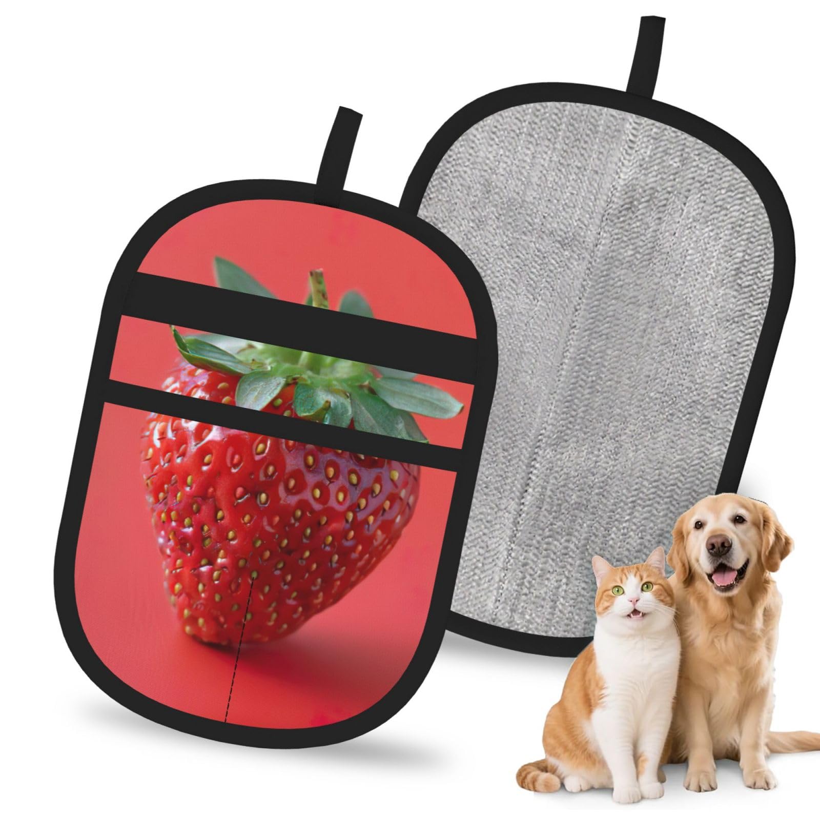 Strawberry Print Pet Hair Remover Gloves Grooming Cleaning Accessory Reusable Deshedding Tool