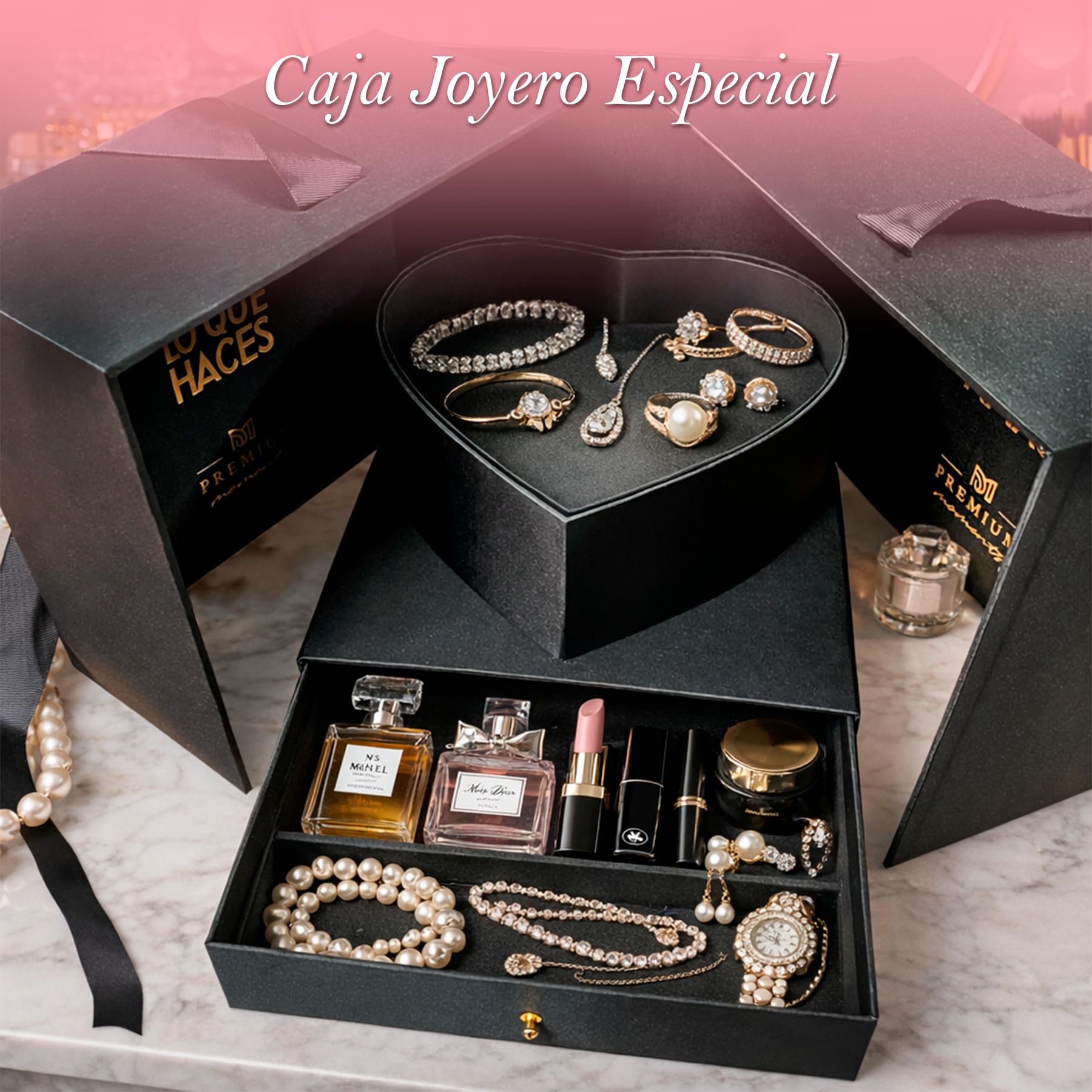 Elegancka szkatułka prezentowa na Walentynki · Zestaw Deluxe z 18 pachnącymi różami i ponad 36 czekoladkami Ferrero Rocher i Lindt Lindor · Szkatułka wielokrotnego użytku
