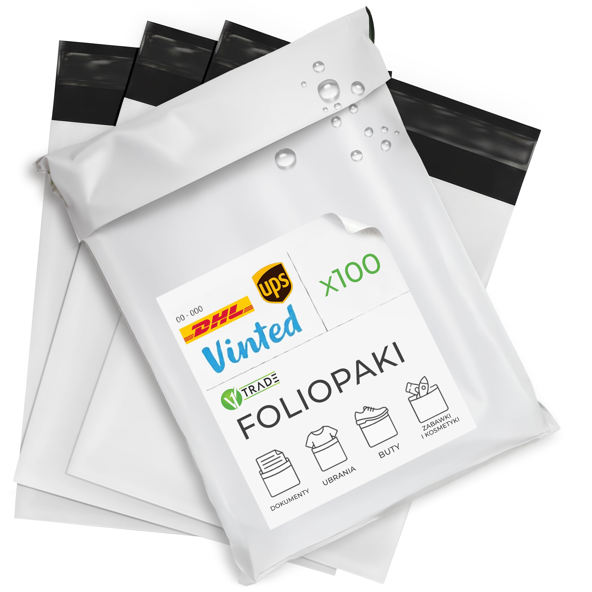 V1 TRADE torby kurierskie 26x35cm – torebki wysyłkowe z taśmą samoprzylepną – torby pakowe 100 szt. – torebki wysyłkowe na ubrania, Vinted, handel online i wysyłki towarów