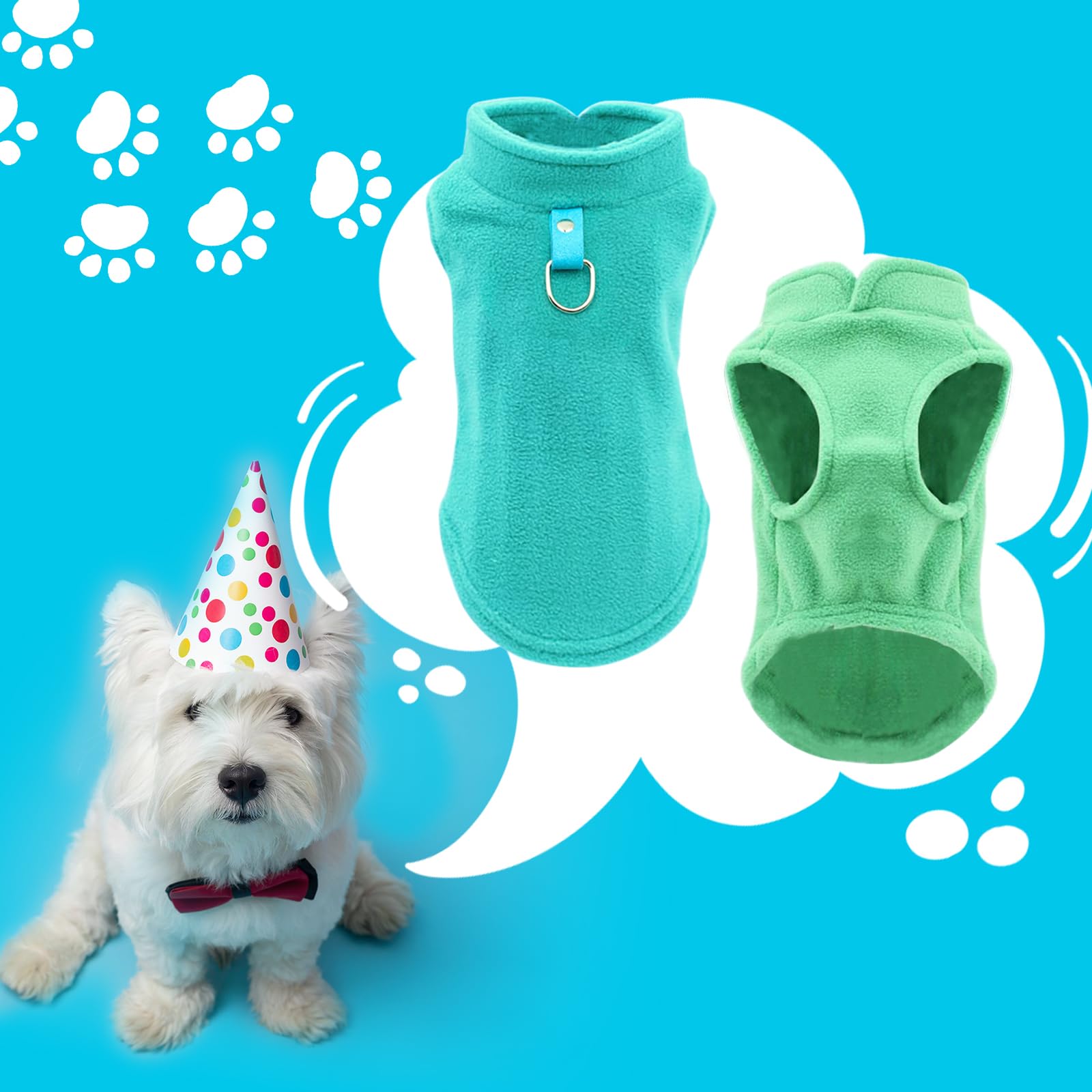 Sahunfri 2 Pack Pet Jumpers, Warm and Soft Dog & Cat Jumpers, Fleece Winter Jacket for Small Pets with Leash D-Ring (aqua+green, XL) - Image 2