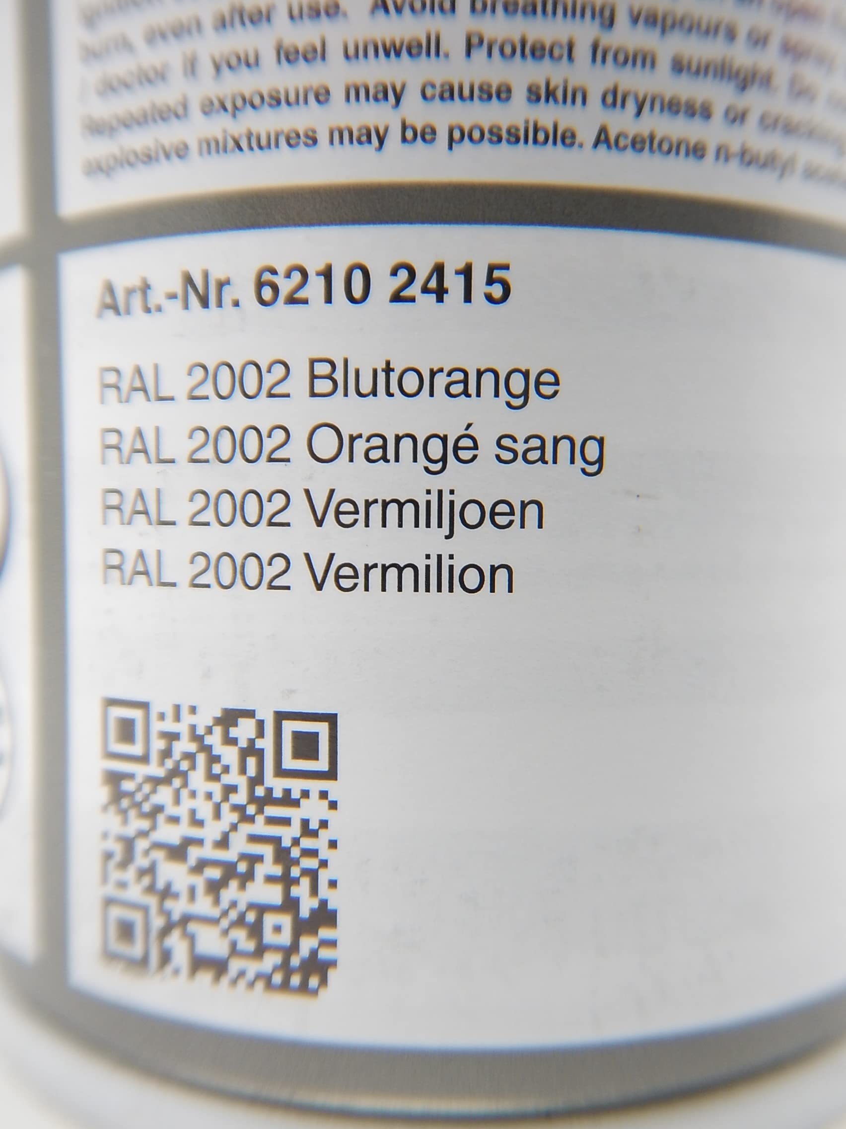 4 in 1 RAL 2002 BLUTORANGE ORANGE DICKSCHICHTLACK LACK SPRAY SPRAYDOSE 400ML (6)