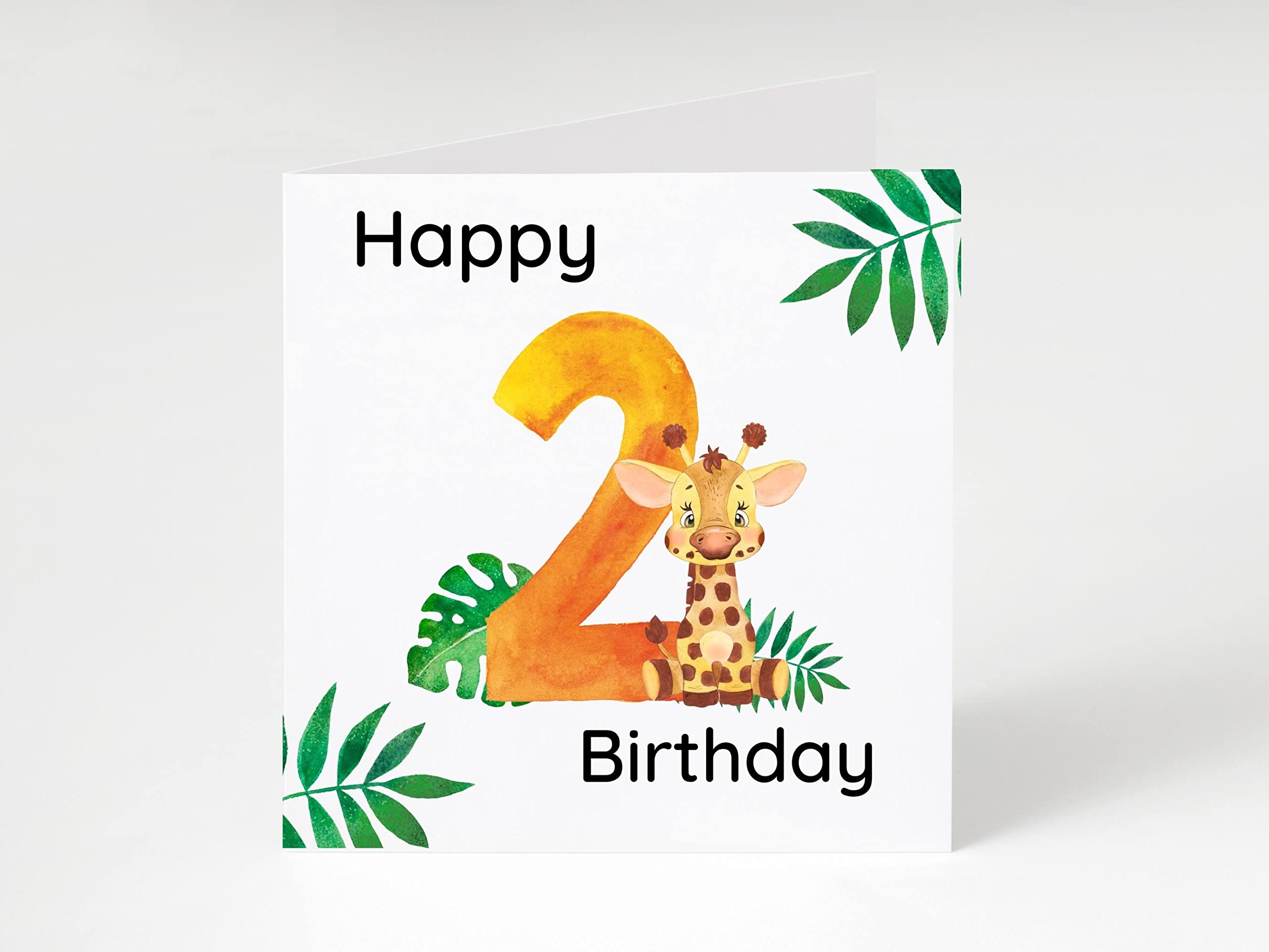 2nd Birthday Card, Safari Animal Birthday Card for Two Year Old, Second Birthday Card, Children's Birthday Card, Giraffe