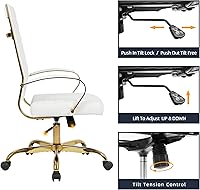 Vista 5 de LANDSUN Silla de oficina en casa, silla ejecutiva de respaldo alto, de piel sintética acanalada, silla de escritorio para computadora