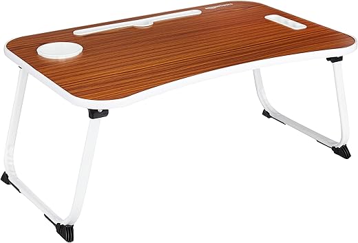 Amazon Basics Multipurpose Foldable Laptop Table with Cup Holder, Brown