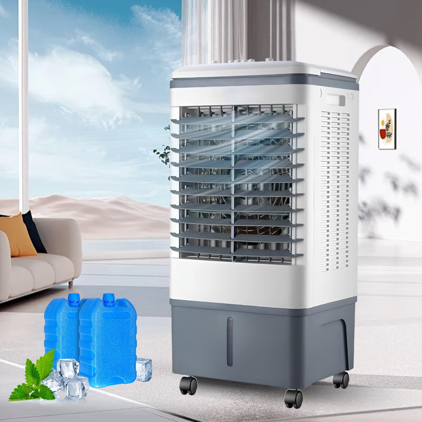Air Cooler 20L 3-in-1 Portable Mobile Air Conditioner, Humidifier Purifier Mechanical Style with 2 Ice Packs