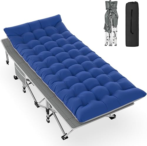 Miniatura 14 de Slendor - Cuna plegable de campamento negra, cuna para dormir para adultos con bolsa de transporte, colchón, cama de campamento portátil Oxford de