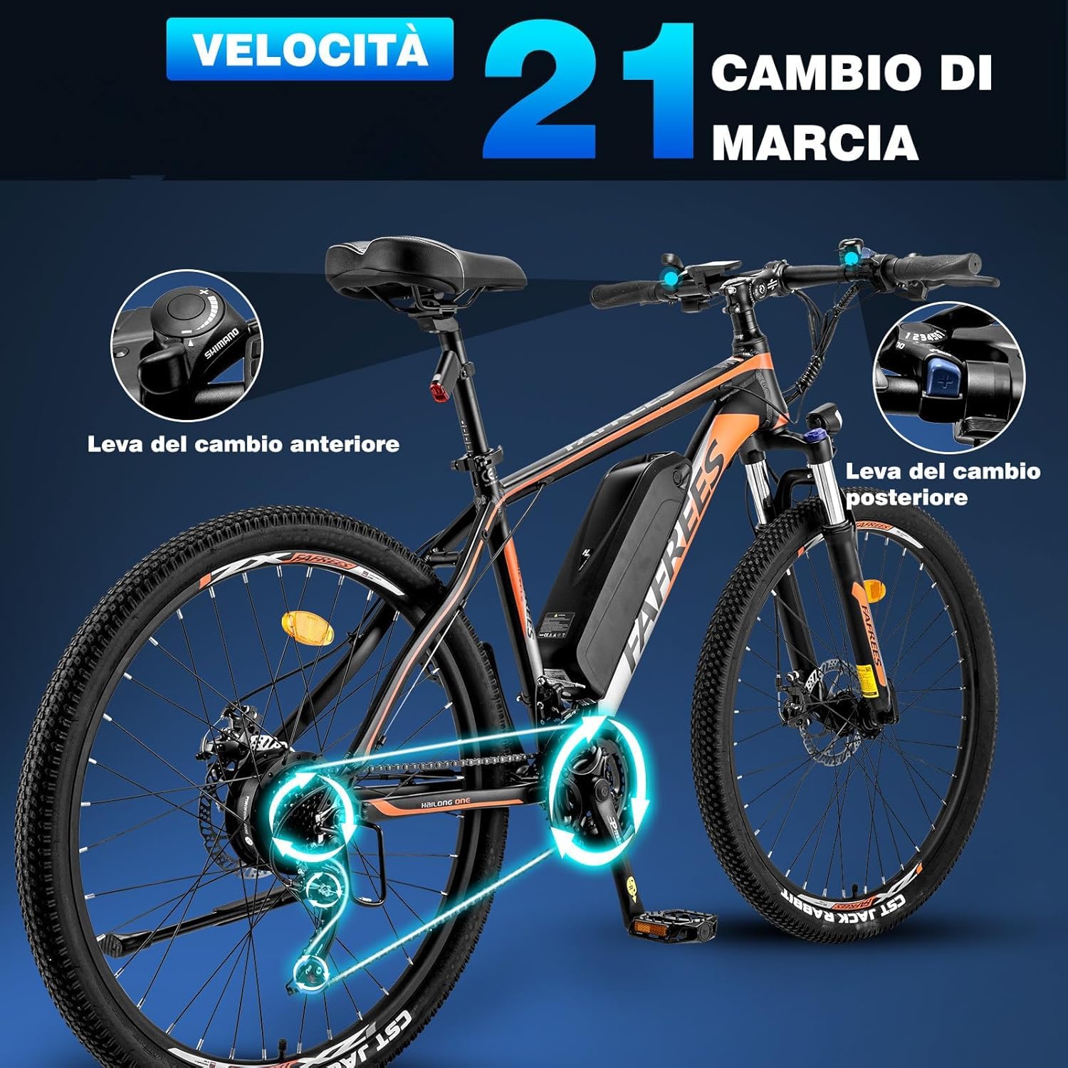 Fafrees Bici Elettrica 26" per Uomo Donna, 21 Velocità MTB da Città, 36V 13Ah 250W Ebike Pedalata Assistita fino a 100KM, Velocità Max 25KM/H,Hailong