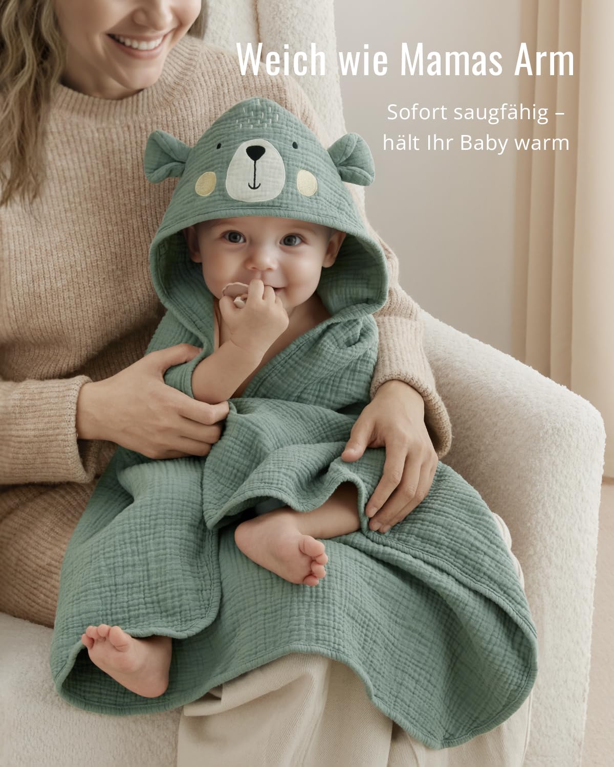 Blissful Diary Cape de Bain Bébé en Muslin – Serviette de Bain Bébé Douce et Absorbante, Sortie de Bain à Capuche, Mixte, 81x81 cm – Dinosaure