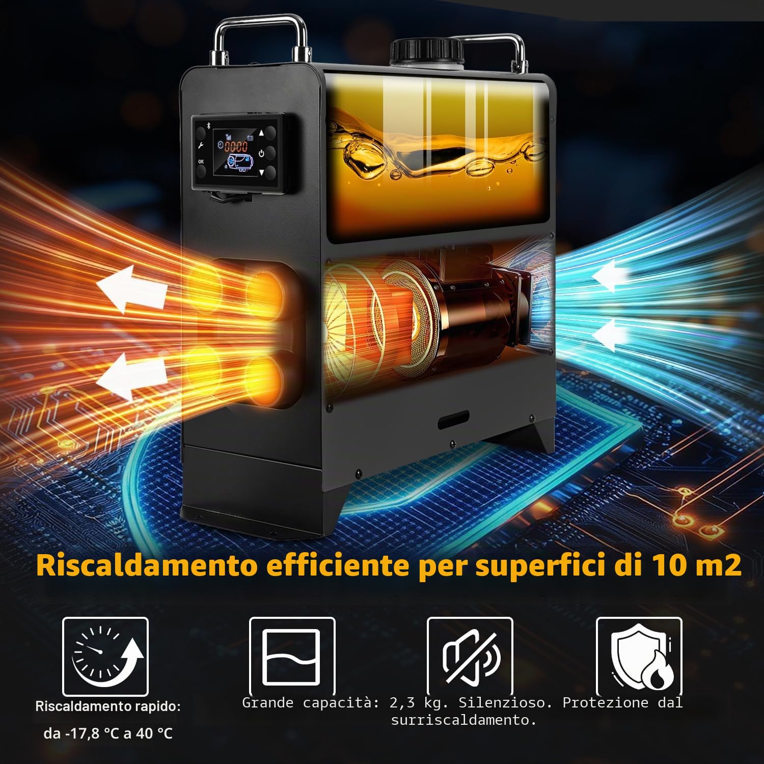 Sonnewelt Riscaldatore diesel ad aria da 12 V, 8 KW, con app Bluetooth, display LCD e telecomando, riscaldatore d'aria per camion, barca, camper, carrello da viaggio, nero