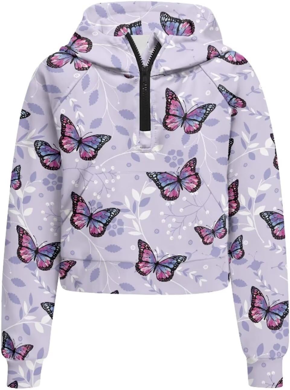 Uourmeti Long Sleeve Active Hoodies for Girls Half Zip Cropped Sweatshirts with Pockets