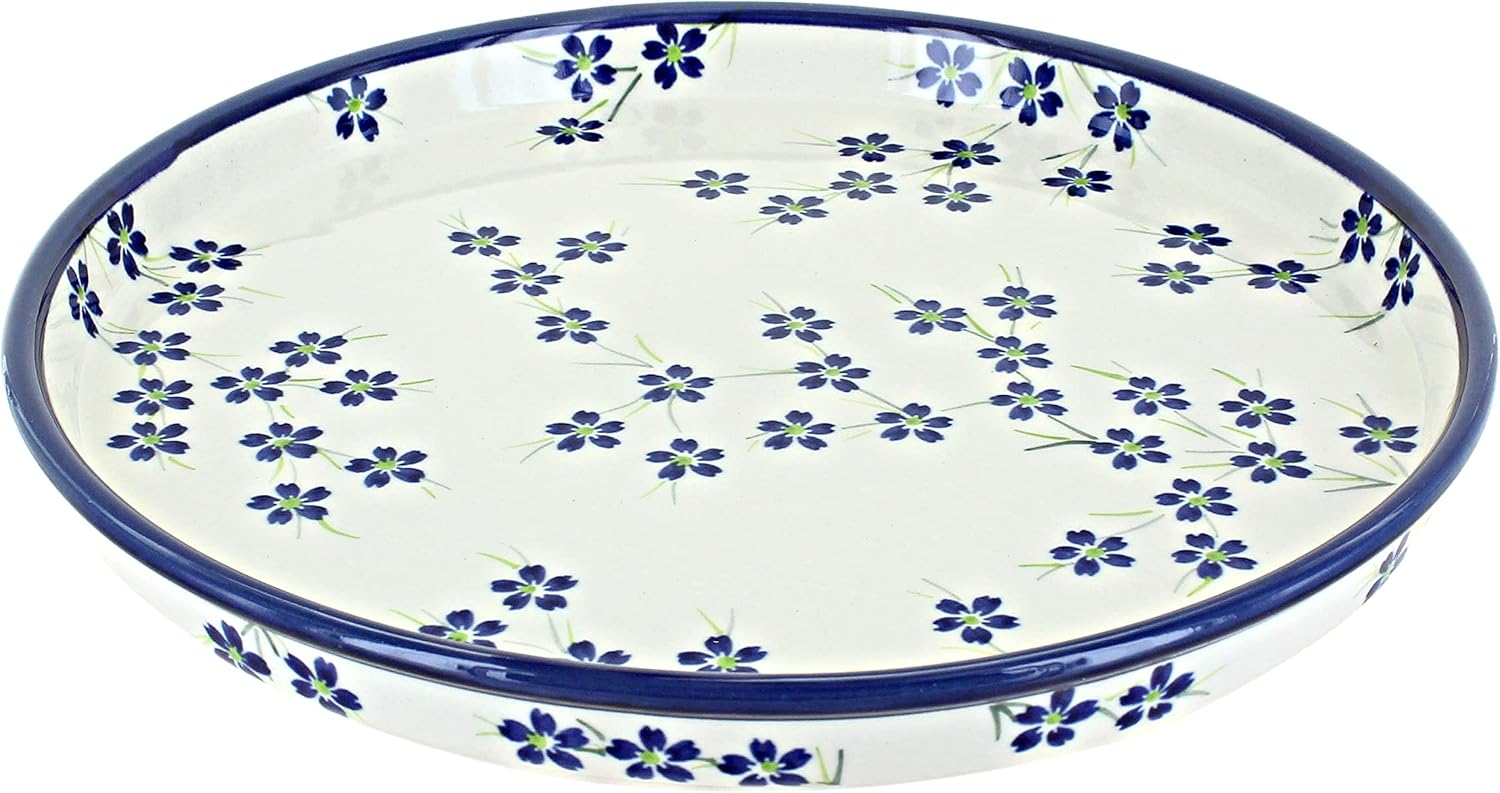 Blue Rose Polish Pottery - Blue Willow Torte Plate - 9.5" Diameter - Ceramic Baking Dish, For Pies, Quiches & Desserts