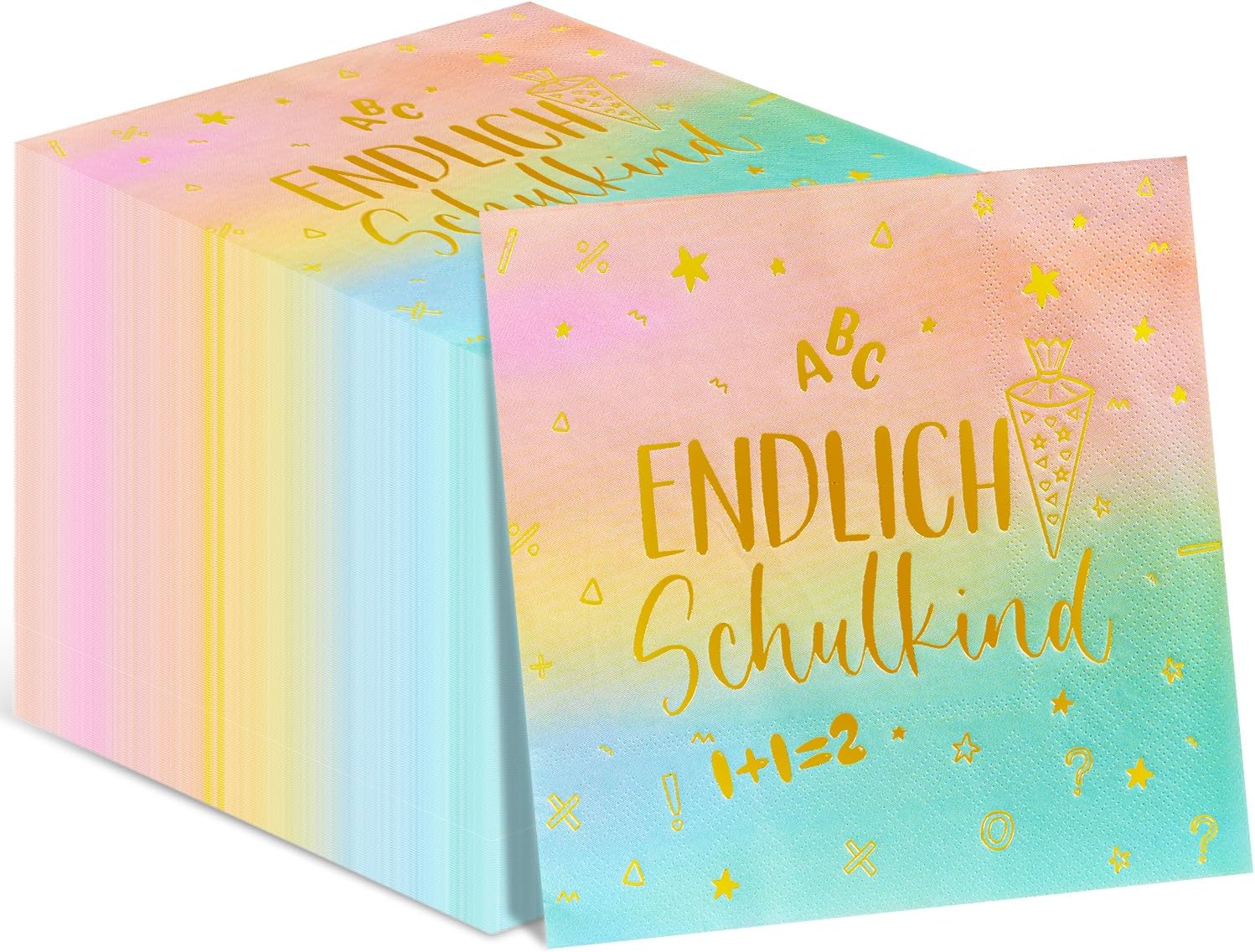 20 Stück Einschulung Servietten Regenbogen Design - 33x33cm Tischdeko Für Schulanfang 2025