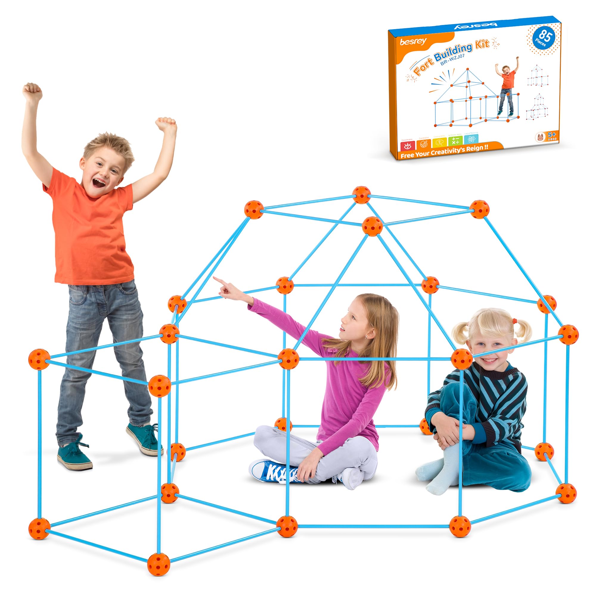 besrey Kit de Construction de Cabane Enfant Jouets de Construction de Fort pour Garçon et Fille, Châteaux, Tente Enfant, Tunnel de Jeu 85 Pcs
