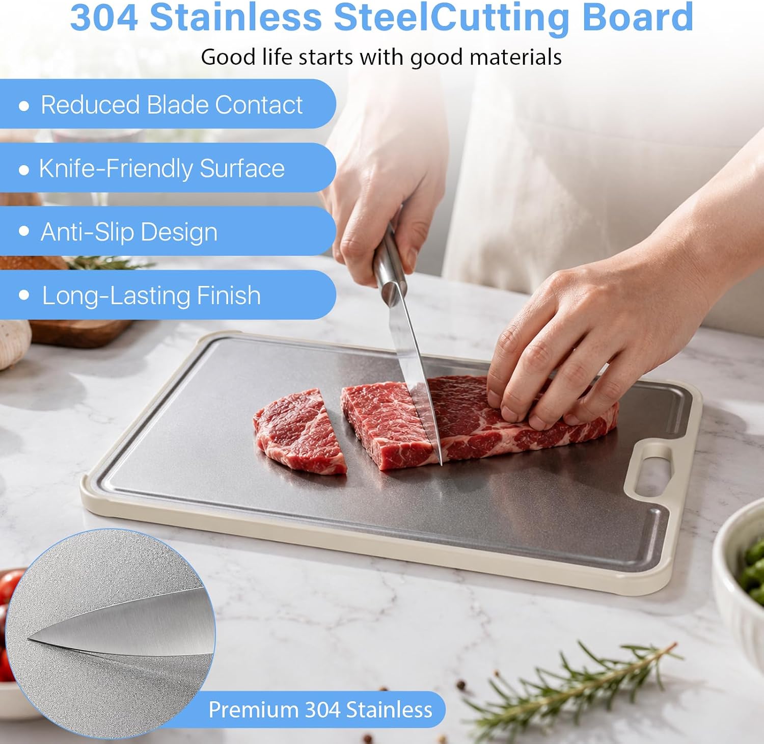 2-in-1 Titanium Cutting Board,VYLEE Dual-Sided Kitchen Board with 99.9% Pure Titanium & Food-Grade PP,Non-Slip Silicone Pad,Non-Slip Dishwasher Safe,Easy-to-Clean Safe for Raw & Cooked Food(1PCS-L)