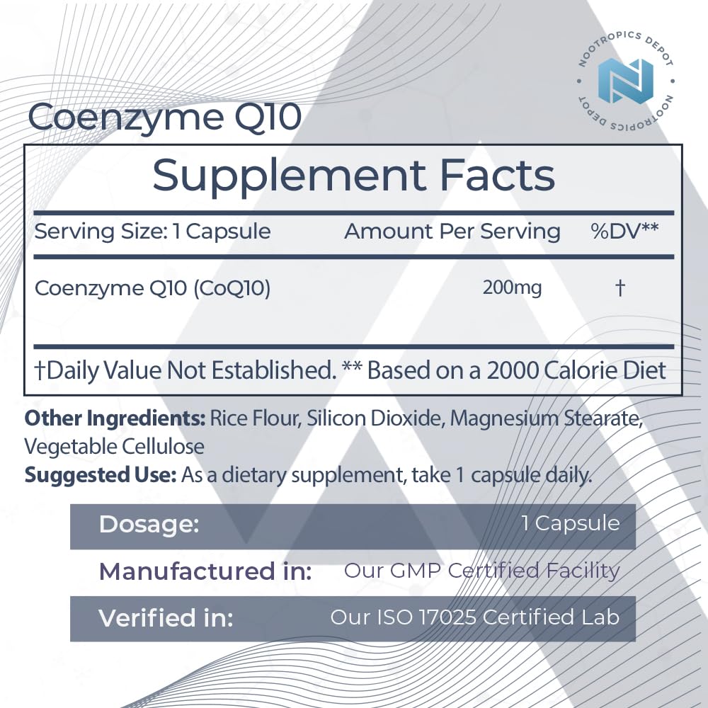 Nootropics Depot CoEnzyme Q10 Capsules | 200mg | Ubiquinone | 60 Count | Energy, Cognitive & Cellular Function — Amazon image 2