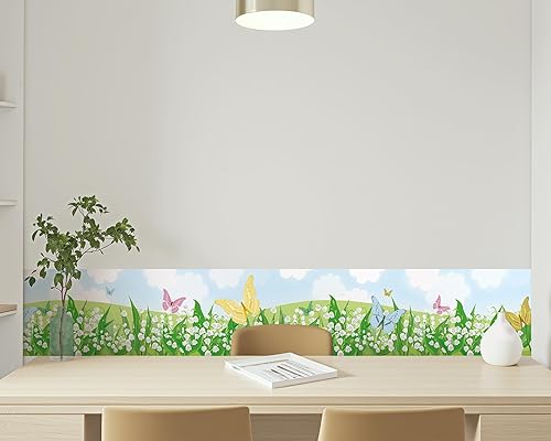 Vista 130 de FLFK Calcomanías de pared para despegar y pegar, para habitación de los niños, calcomanías de peces bajo el mar, 4 x 240 pulgadas (azul)