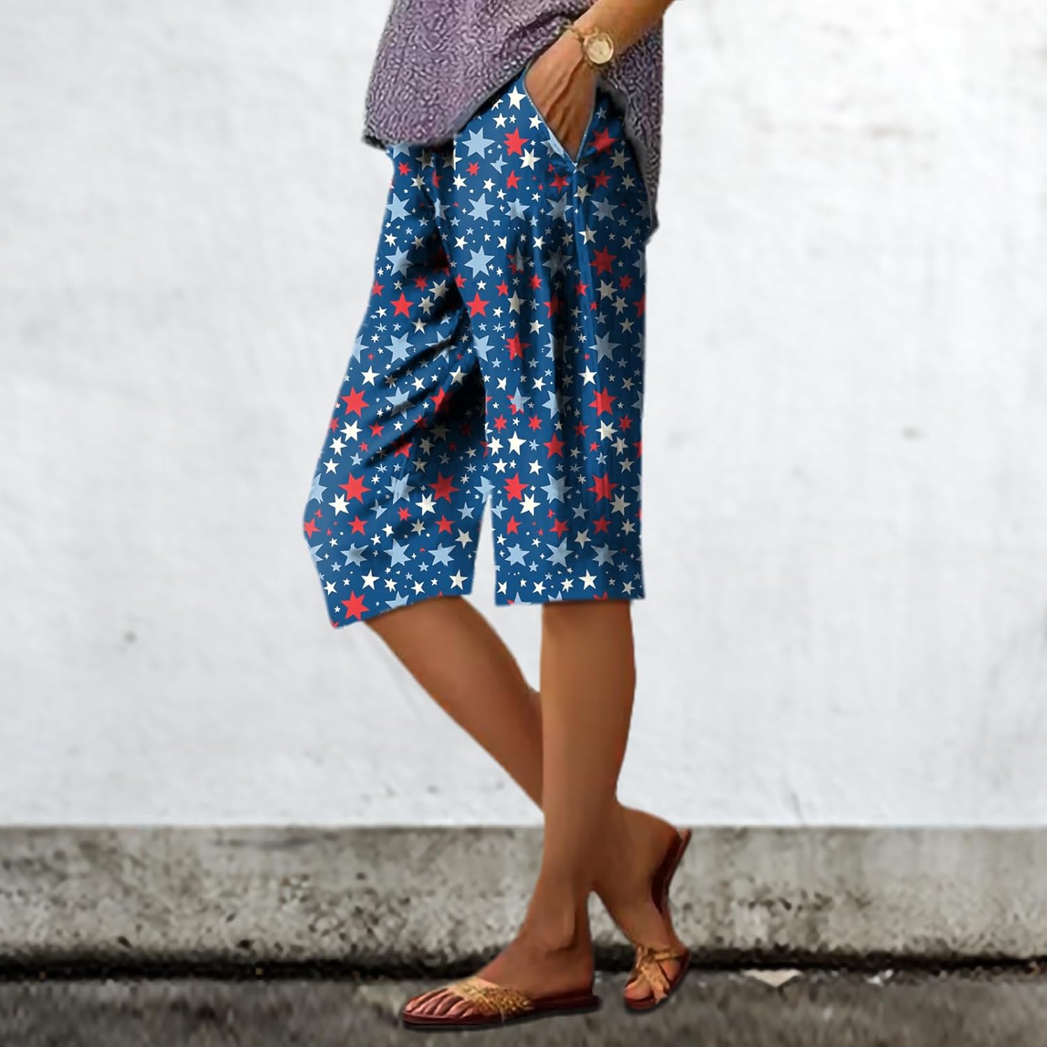 Summer Shorts for Women 2025 Vintage Floral Business Casual High Waisted Elastic Waist Wide Leg Pants - Image 2