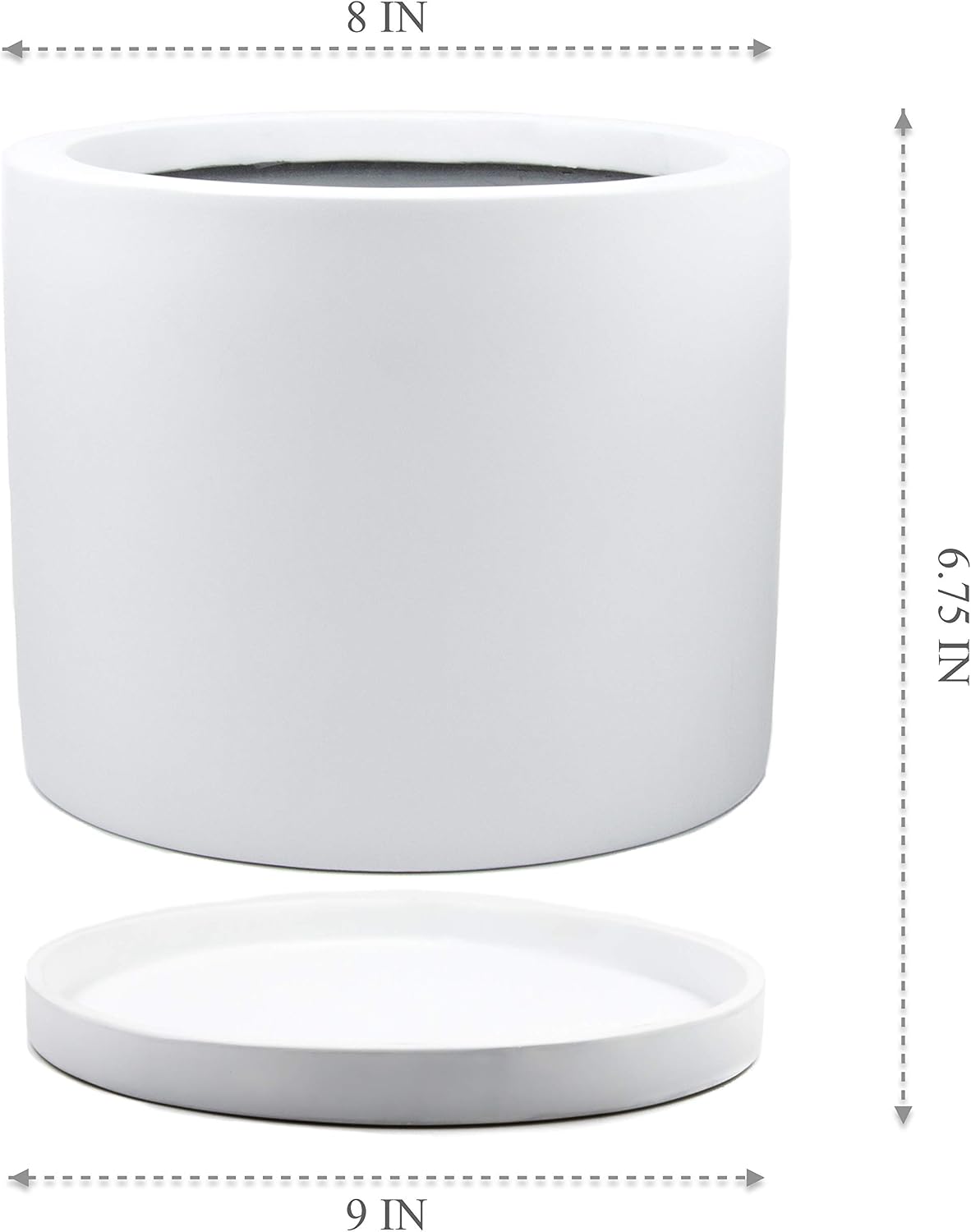 Oak & Boo Large Planter Pot with Drainage Saucer- 8" - Perfectly Fits Mid-Century Modern Plant Stand for All Indoor Plants (8 Inch Diameter, White)