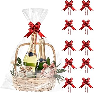 セロハンバッグ、イースターバスケットラッピングプラスチック大型チェロバッグ、セロハンイースターバスケットバッグ、26×29インチ、20ピースクリアバスケットバッグ、セロハンラップギフトバスケット、プレゼント、ブライダル、ベビーシャワー用