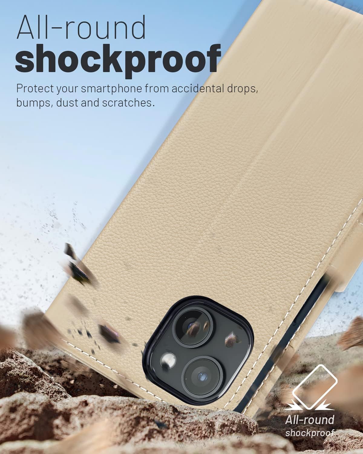 OCASE Compatible with iPhone 13 Wallet Case, PU Leather Flip Folio Case with Card Holders RFID Blocking Kickstand [Shockproof TPU Inner Shell] Phone Cover 6.1 Inch 2021 (Litchi Apricot)