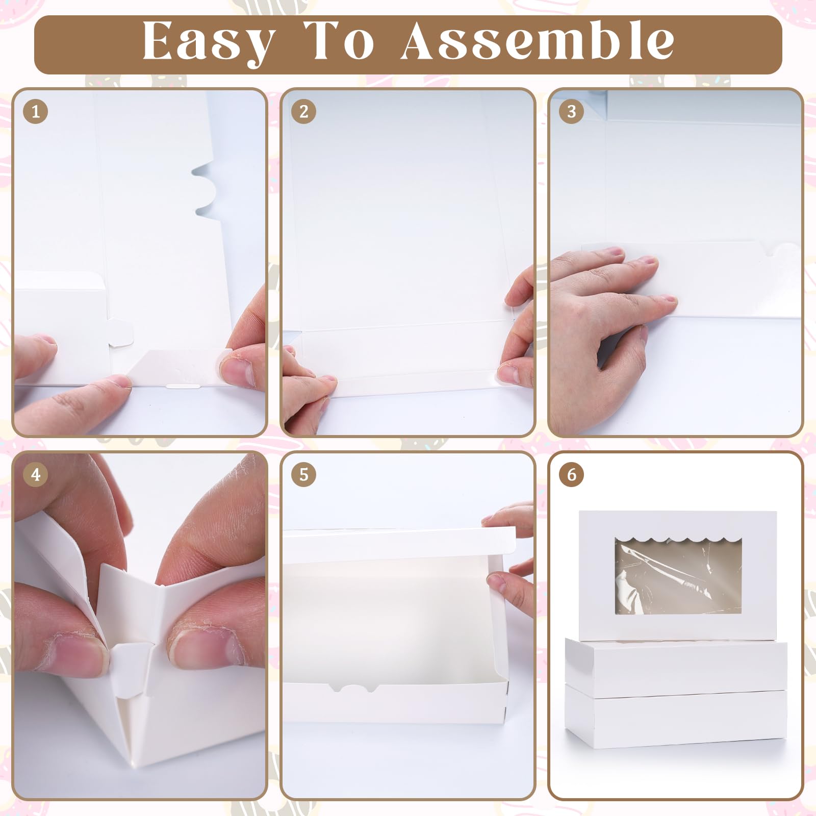 Caja de Reposteria Carton de 20 Piezas, 21,5 x 14 x 5,1 cm Caja de Regalo con Ventana Transparente para Galletas, Pastelería, Bizcochos, Blanco