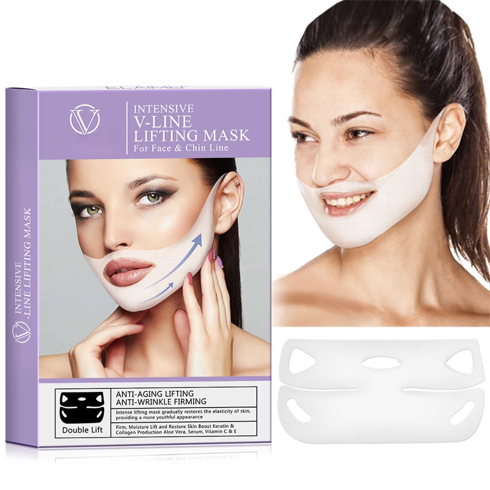 POSICHE Face V-Line Lifting Mask 4 Pieces Lift and Tighten the Face and Chin Area, 4d Hanging Ear Design, Gel-Like Texture, Intensive Hydration, Enhances Skin Firmness, Redefine Facial Contours