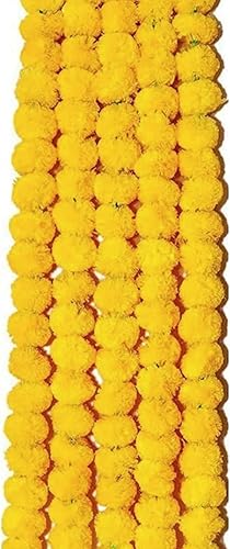 Miniatura 7 de Juego de 5 cuerdas cada guirnalda de caléndula de 5 pies de largo perfecta para toranes indios, decoraciones de boda, decoración de Diwali, Pooja,