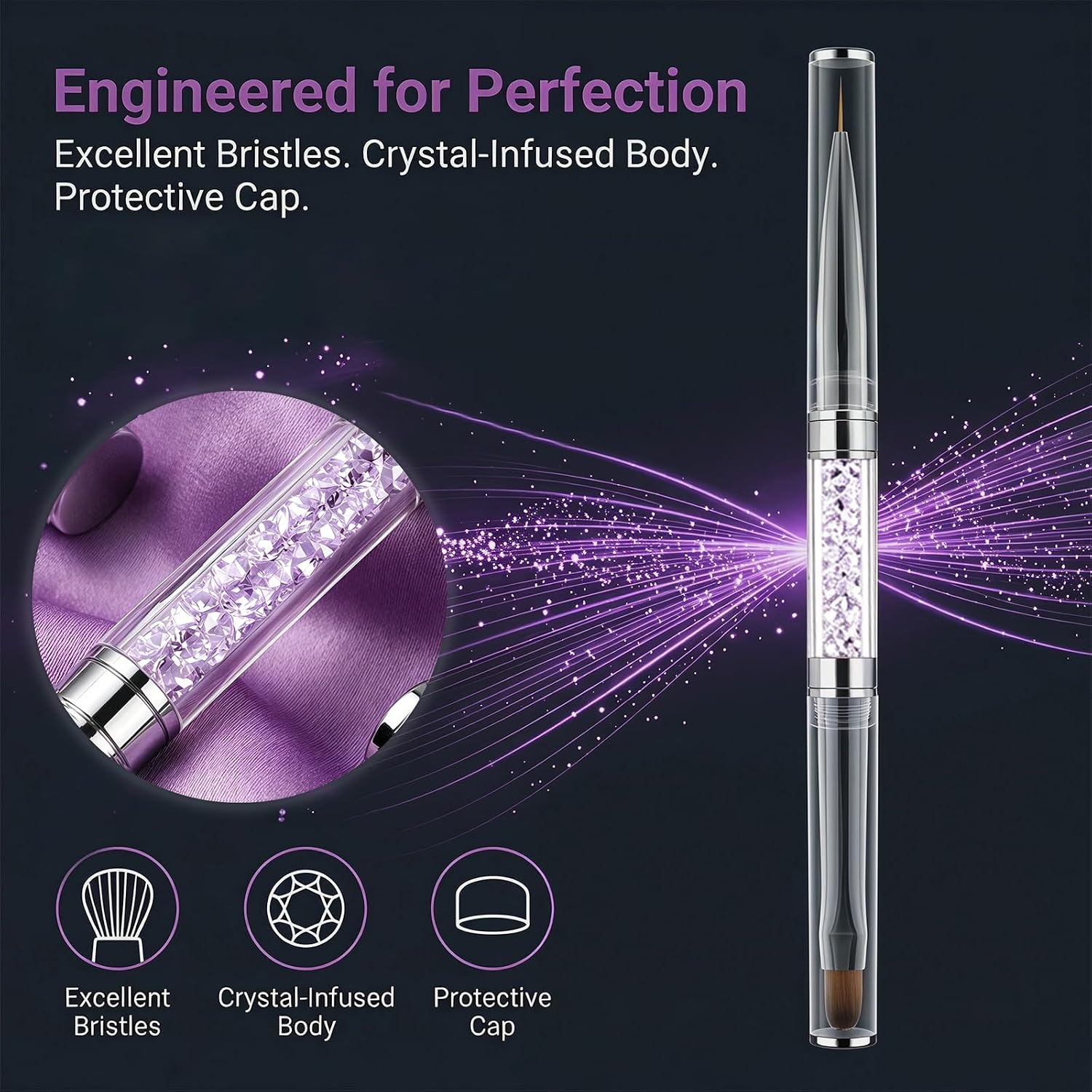 2 Pcs Dual Ended Nail Builder Gel Brush Set, French Tip Brush Hard Gel for Nails, Polygel Brush Liner Brush for Design Professional Nail Art Tools (PURPLE)