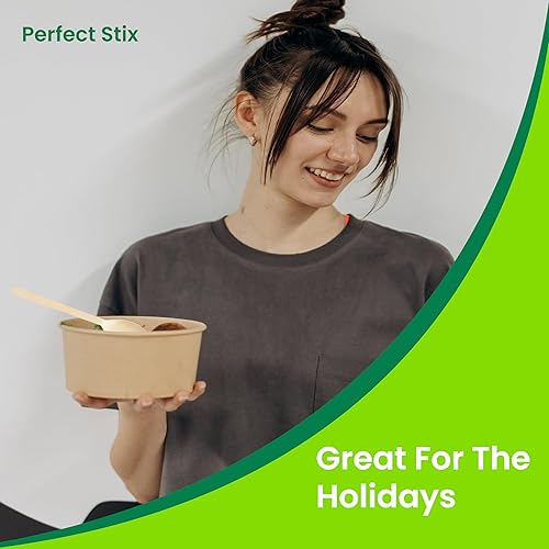 Vista 6 de Perfect Stix Spoon 158-250 cucharas desechables de madera, longitud 6 pulgadas, color verde (Paquete de 250 unidades)