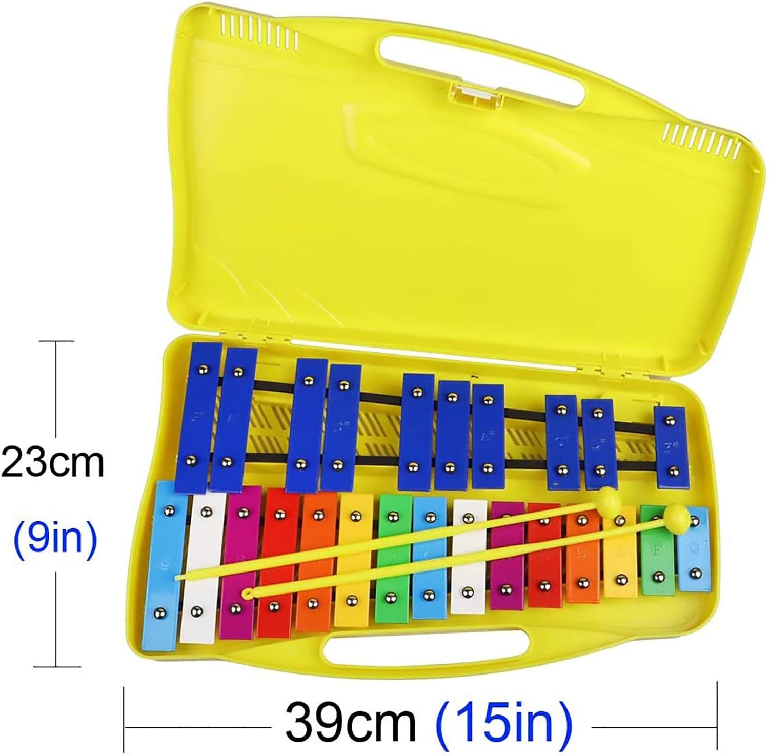 25-Note Xylophone, Musical Toy with Clear Tuned Metal Keys,with 2 Mallets and Suitcase,Instrument for Adults and Kids。 (Color : Yellow)