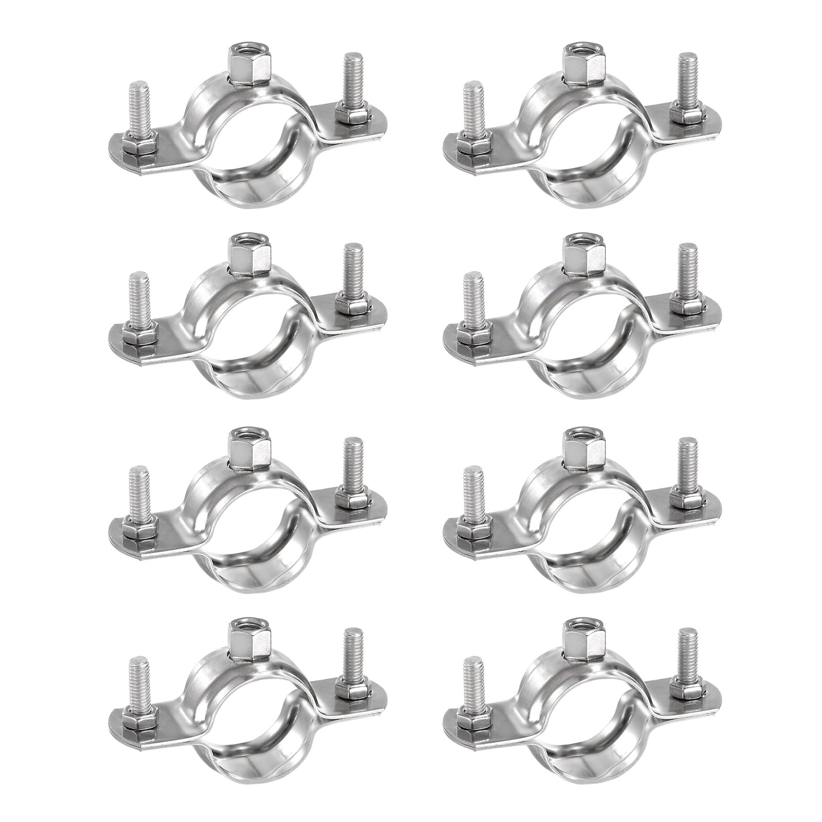 sourcing map 8 Pcs Adjustable Pipe Bracket Clamps1 (25mm) Stainless Steel Wall Ceiling Mount Split Ring Pipe Hanger Metal Pipe Supports Clamp for Pipe Tube (M6)