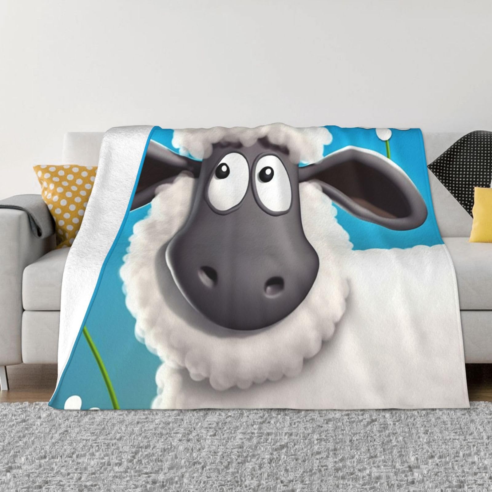 Couverture plaid flanelle imprimé moutons idée cadeau douce et légère